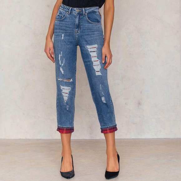 RUNWAY COLLECTION Tommy HILFIGER x GIGI HADID womens jeans Sz 27 DISTRESS PLAID - Picture 3 of 14